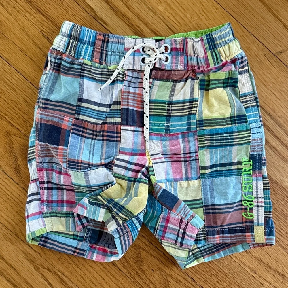 Gap Kids Madras Patchwork Swim Trunks Boys 4 Lined Board Shorts Beach